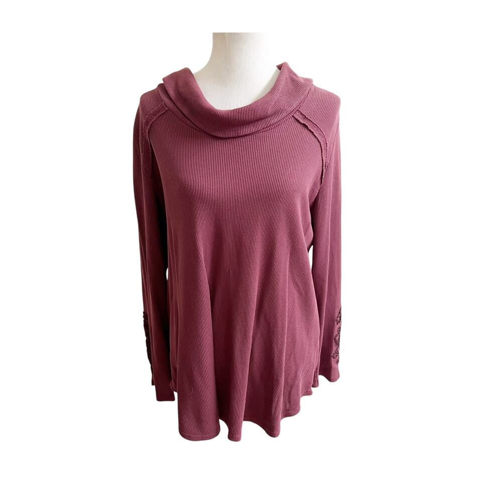Secret Surroundings Sweater Top Womens Burgundy Thermal Cowl Neck Cottagecore